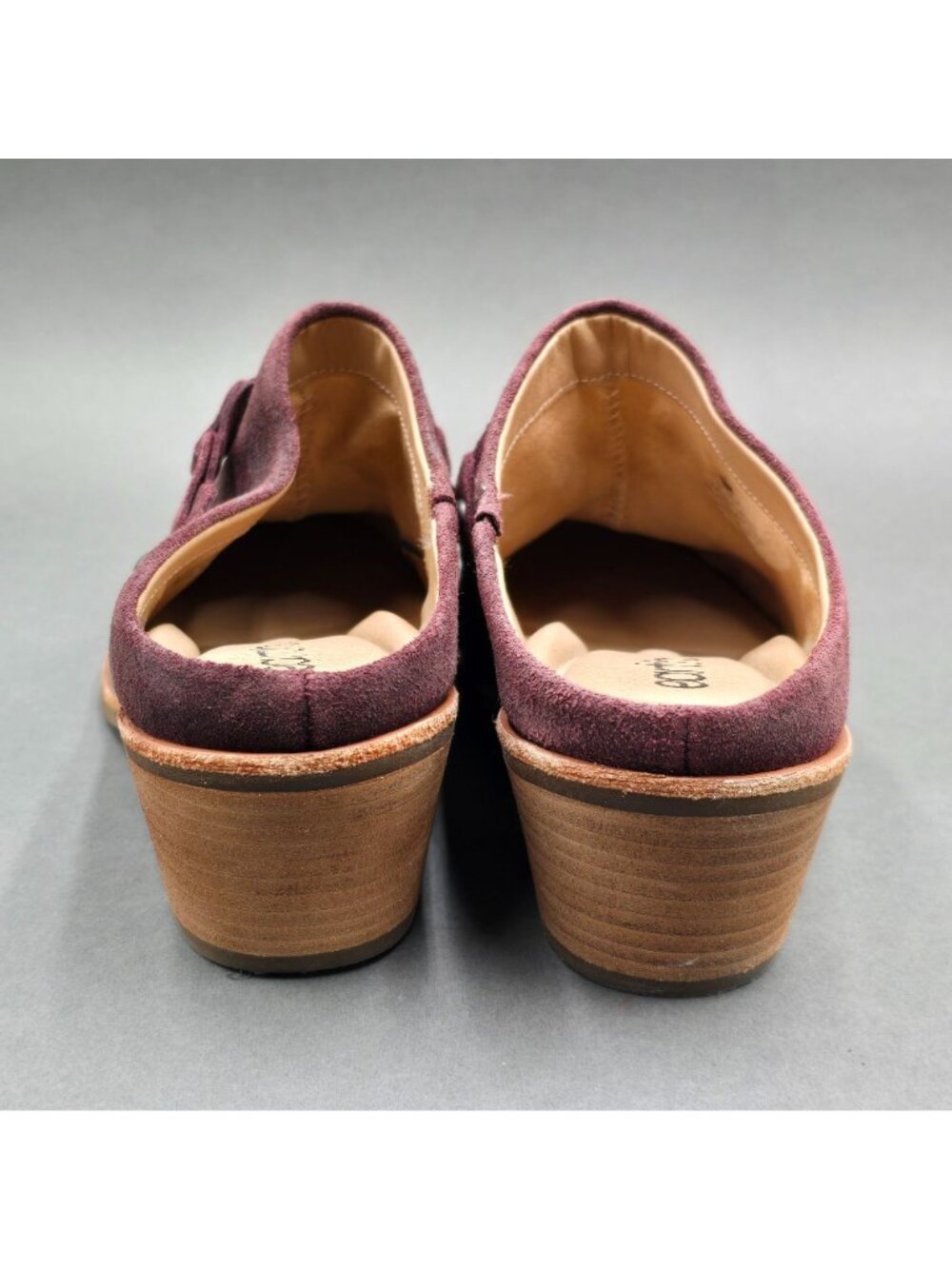 Earth Juliet Burgundy Suede Mules Size 7.5M Braided Strap Block Heel Clogs Shoes - Picture 5 of 9